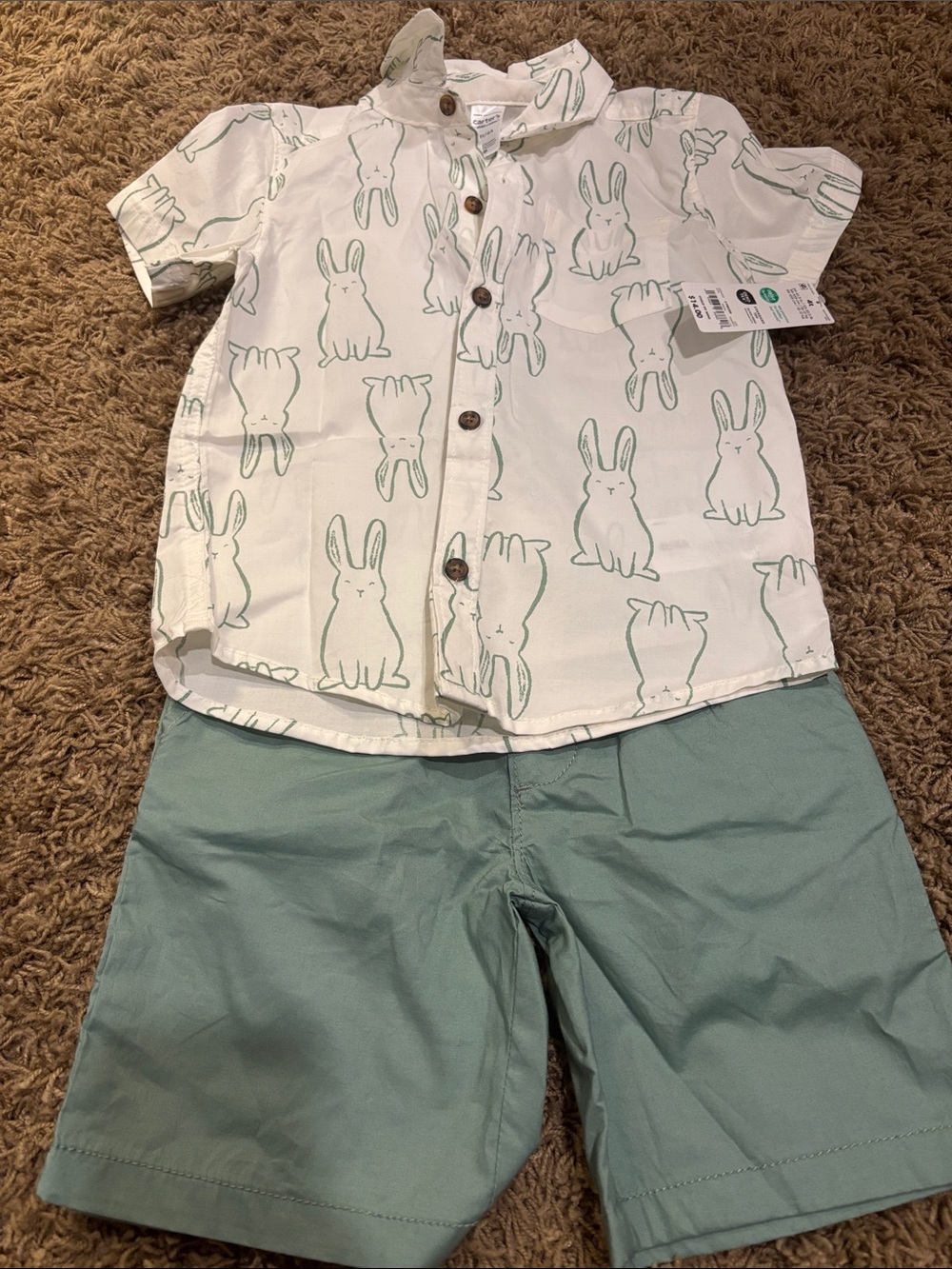 Carter's Bunny Print Short Sleeve Pajama Set - White & Light Green